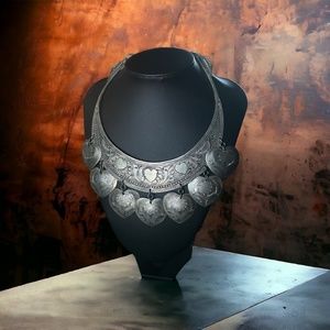 💖 Silver Multi-Heart Statement Necklace 💖 Boho Chic Engraved Design 💖